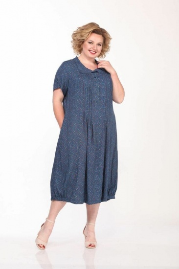 Платье в стиле бохо с коротким рукавом, синее