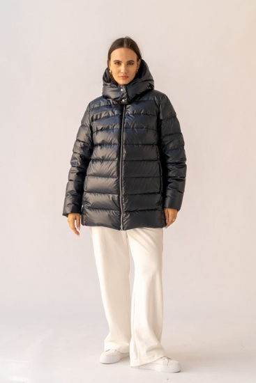Короткая зимняя куртка с горизонтальной стежкой, темно-синяя
