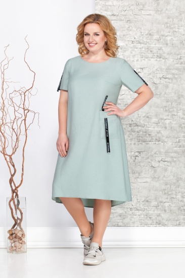 Свободное платье с декоративной тесьмой, оливка