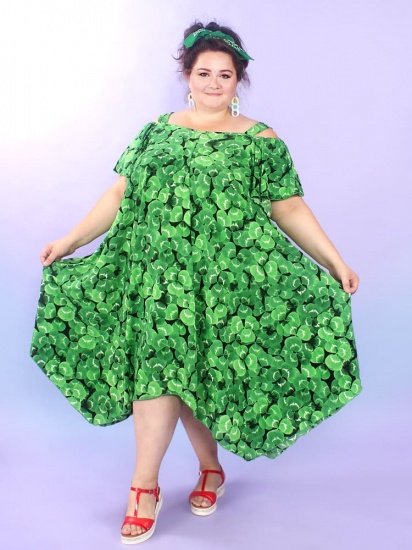Расклешенное платье с драпировкой на груди, зеленое