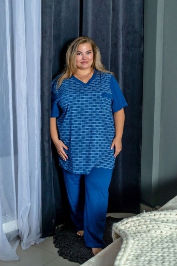 Пижама из брюк и футболки с рисунком, синяя