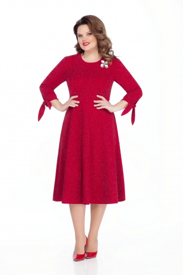 Платье с эффектом мерцания и завязками на манжетах, красное
