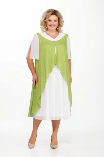 Шифоновое платье с имитацией зеленой накидки