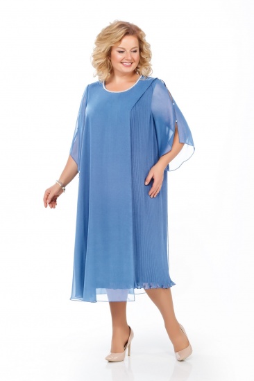 Асимметричное платье с отделкой плиссированным шифоном, голубое