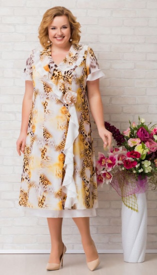 Расклешенное шифоновое платье с имитацией запаха, леопард