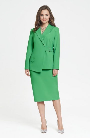 Комплект из юбки и приталенного жакета, зеленый