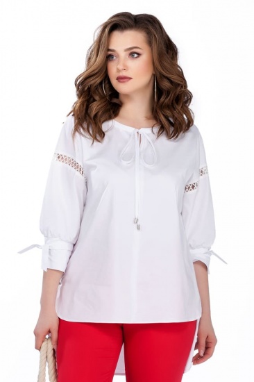 Блузка с завязками и кружевом на рукавах, белая