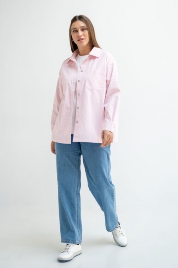 Свободная хлопковая рубашка с нагрудными карманами, розовая