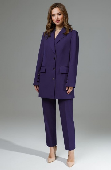 Комплект из брюк и удлиненного прямого жакета, фиолетовый