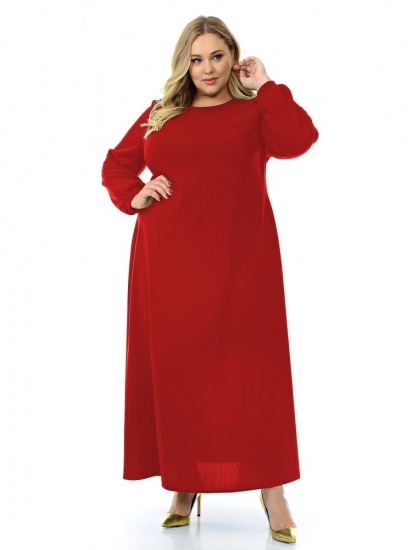 Длинное платье с легкой сборкой на рукаве, красное