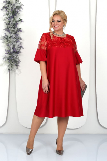 Свободное сатиновое платье с рукавом-фонарик, красное