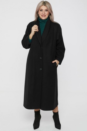Длинное пальто с шалевым воротником, черное