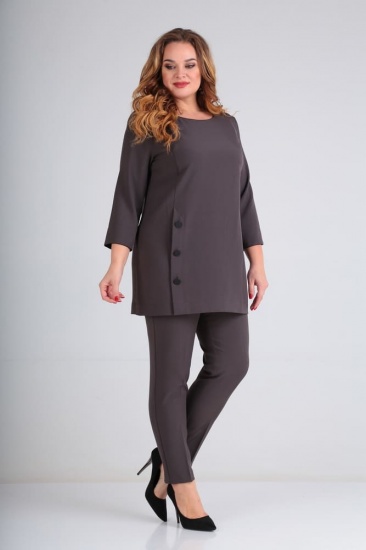 Комплект из брюк и блузона с декоративными пуговицами, темно-серый
