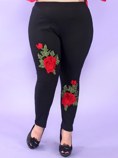 Летние брюки с крупными цветочными аппликациями, черные
