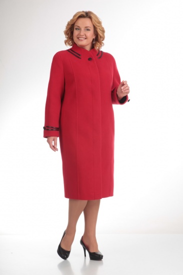 Приталенное пальто с декором кожаными шнурками, красное