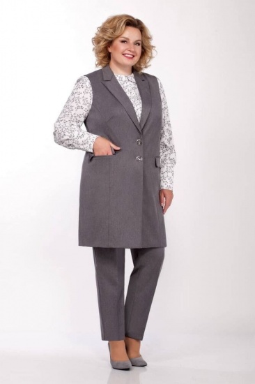 Комплект-тройка с шелковистой блузкой, серый