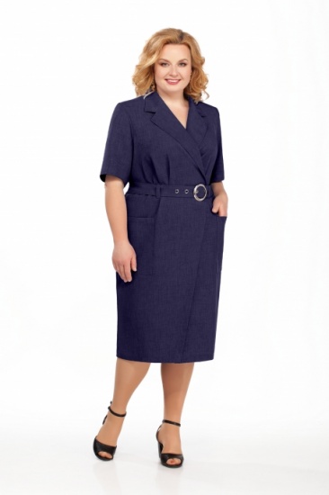 Классическое деловое платье с карманами, темно-синее