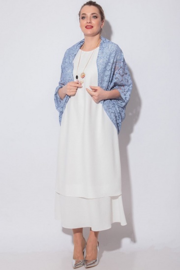 Комплект из длинного платья и кружевного палантина, синий с белым