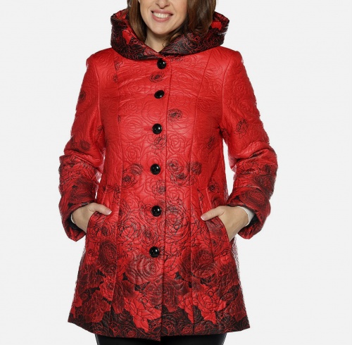 Красная демисезонная куртка с цветочным дизайном