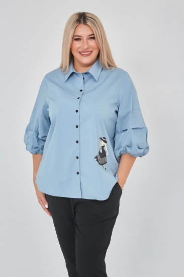 Рубашка с оригинальным рукавом и печатью на спинке, голубая