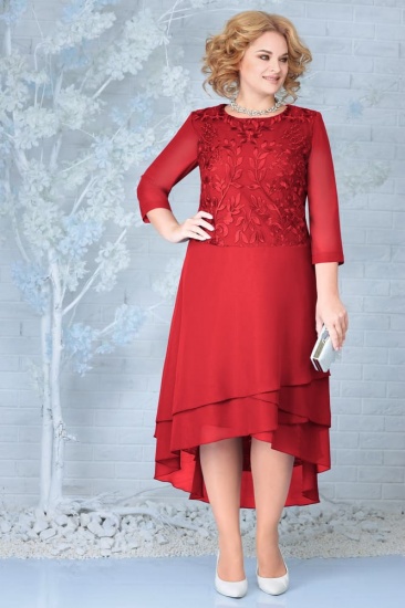Платье с многослойной юбкой, красное