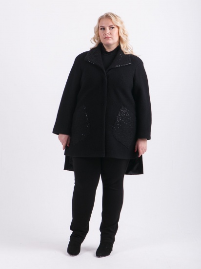 Прямое драповое пальто с отделкой пайетками, черное