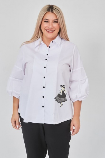 Рубашка с оригинальным рукавом и печатью на спинке, белая