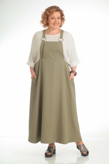 Длинное платье с имитацией сарафана, хаки