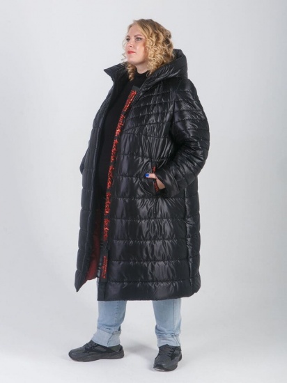 Стеганое пальто с силиконовой лентой и шевроном, черное