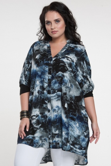 Легкая блузка с перепадом длины, темно-синяя