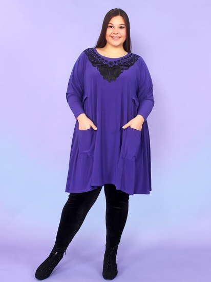 Расклешенное платье с карманами и аппликацией, фиолетовое