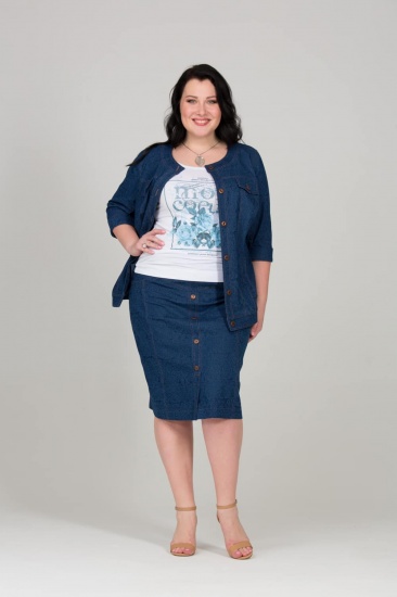 Джинсовая юбка с декоративными пуговицами спереди, синяя