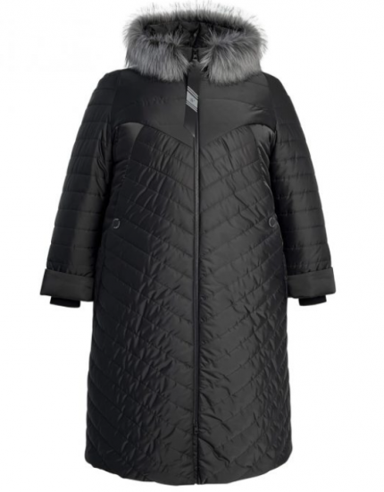 Зимнее стеганое пальто с мехом на капюшоне, черное