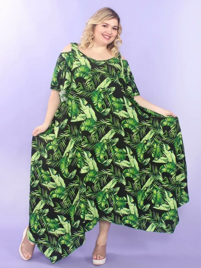 Платье в пол с перепадом длины, зеленое