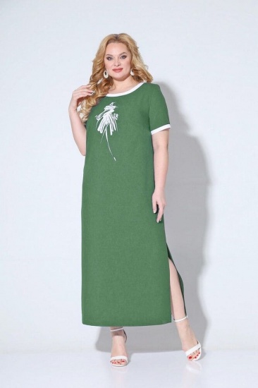 Длинное платье с разрезами и принтом, зеленое