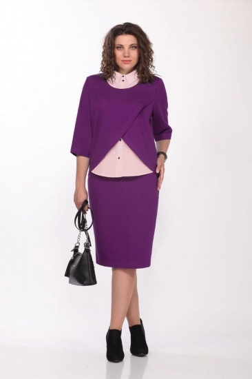 Комплект из юбки и блузки с асимметричным запахом, фиолетовый