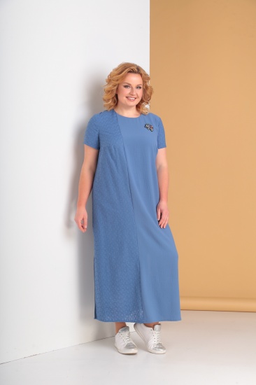 Свободное платье с высокими боковыми разрезами, синее