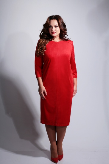 Замшевое платье с укороченным рукавом, красное