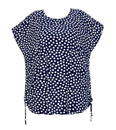 Летняя блуза с коротким рукавом в мелкий рисунок, темно-синяя