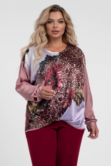 Атласная блузка с купонным рисунком, розовая