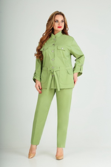 Комплект из брюк и жакета с фигурными карманами, зеленый
