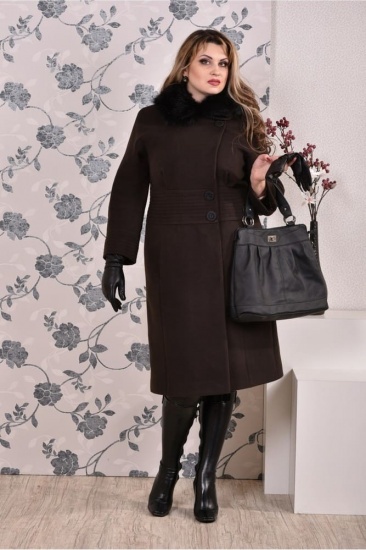 Кашемировое пальто с отделкой мехом на выбор, коричневое