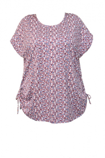 Летняя блуза с коротким рукавом в мелкий рисунок, розовая