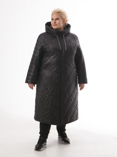 Длинное стеганое пальто со шнурком в капюшоне, черное