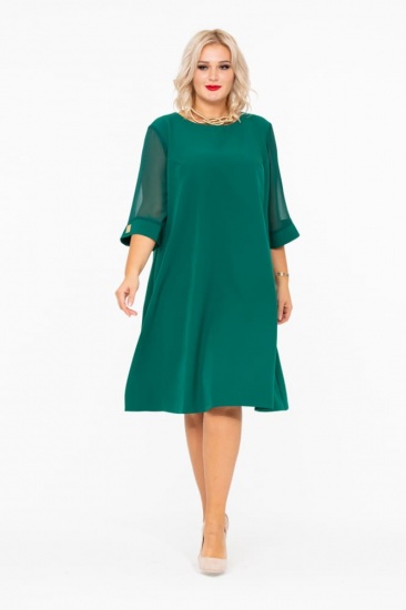 Простое свободное платье с украшением на манжетах, зеленое