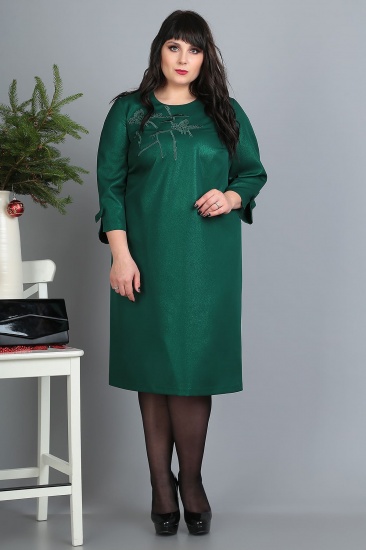 Свободное платье с оригинальной объемной вышивкой, зеленое