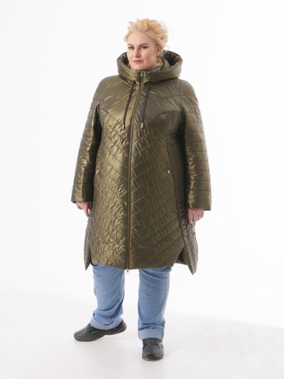 Демисезонное пальто с комбинированной стежкой, олива