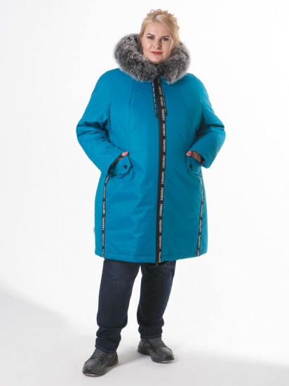 Зимняя куртка с силиконовыми лентами и эко-мехом, морская волна