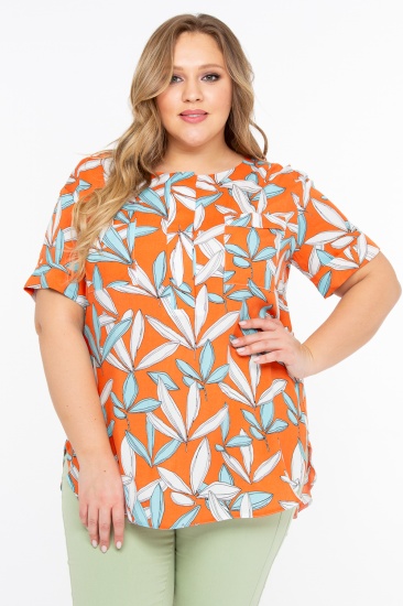 Летняя блуза с коротким рукавом и скрытой застежкой, оранжевая