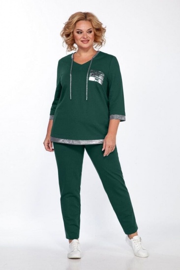 Комплект в спортивном стиле из брюк и блузона, зеленый